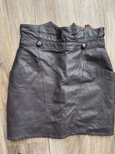 High waisted genuine leather skirt (W27)