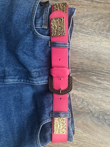 Vintage Mondi Pink/gold leather belt (10-14)