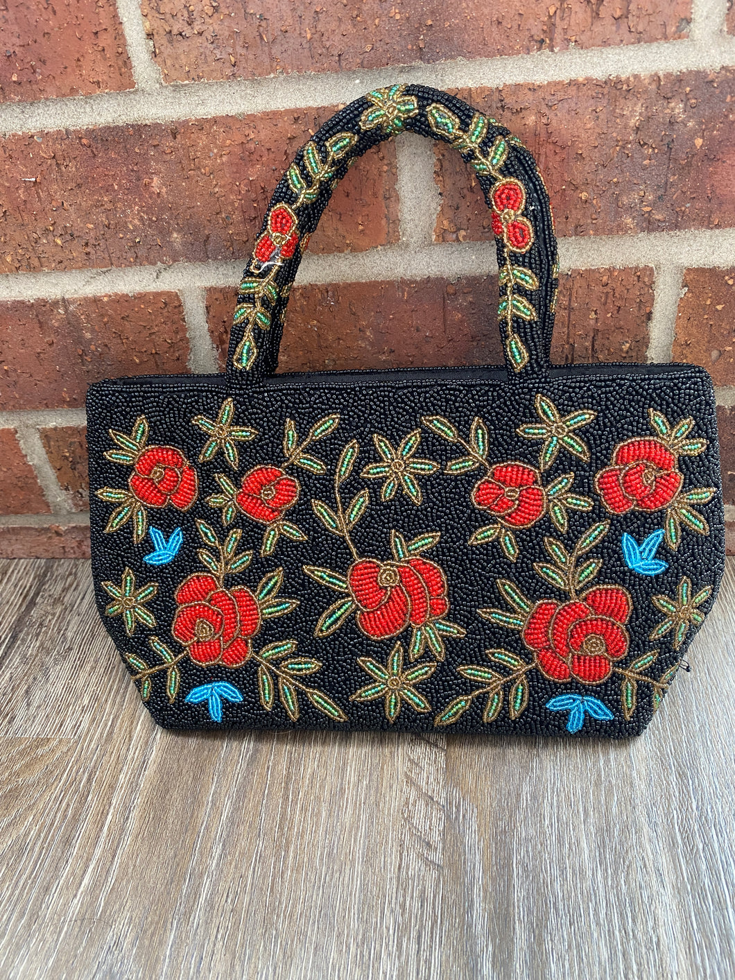 Beaded black rose bag