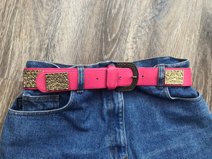 Vintage Mondi Pink/gold leather belt (10-14)